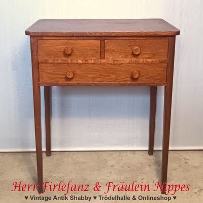 Kleiner alter Vintage Nähschrank mit Schubladen aus dunkel furniertem Holz - 60 €